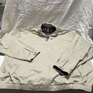 Chaps Jacket Mens 2xl Khaki Bomber Golfing Zip Up Casual Pockets Plaid Lined